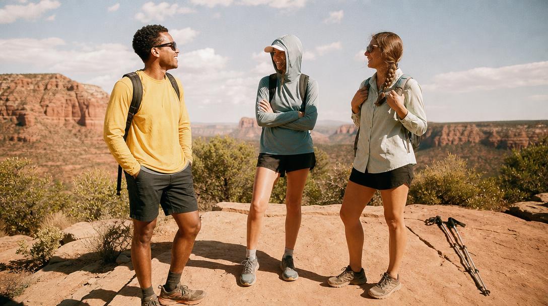 Outdoor lifestyle sun protective clothing features