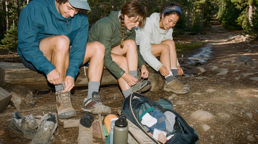 Camping gear and clothing packed for Yellowstone campground