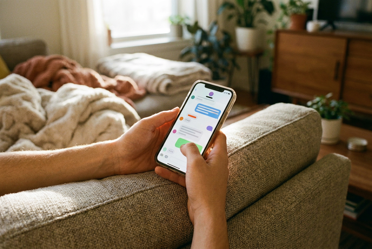 Patiënt ontvangt thuis op de bank een bevestiging op de smartphone