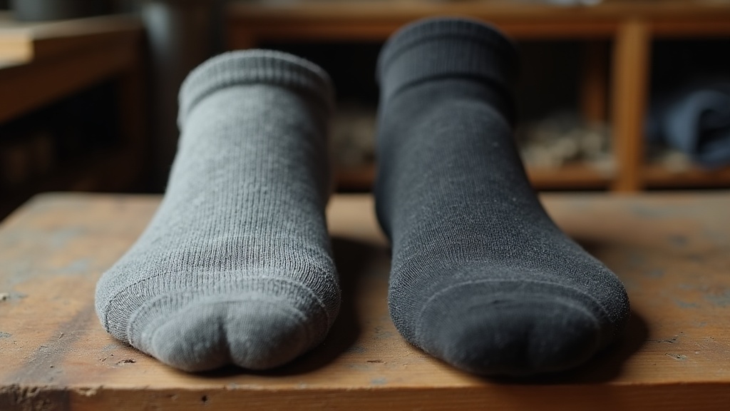 Thin cotton work sock versus thick cushioned merino crew sock comparison