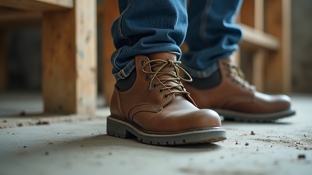 Work socks for steel toe boots on a jobsite