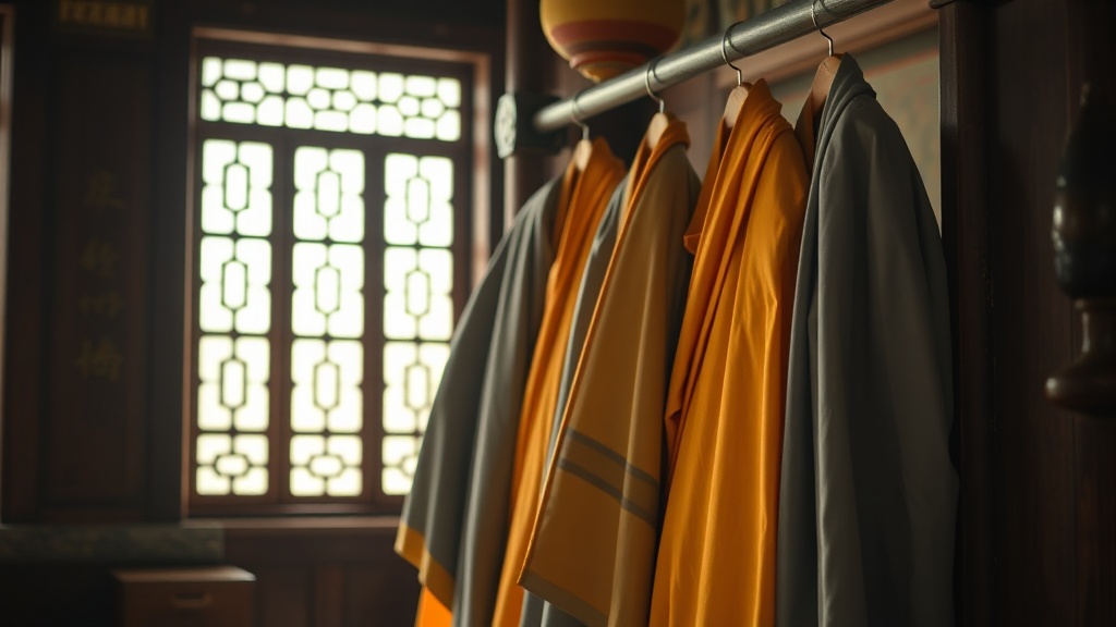 Robes de moine bouddhiste dans un temple chinois, tradition vestimentaire Chan