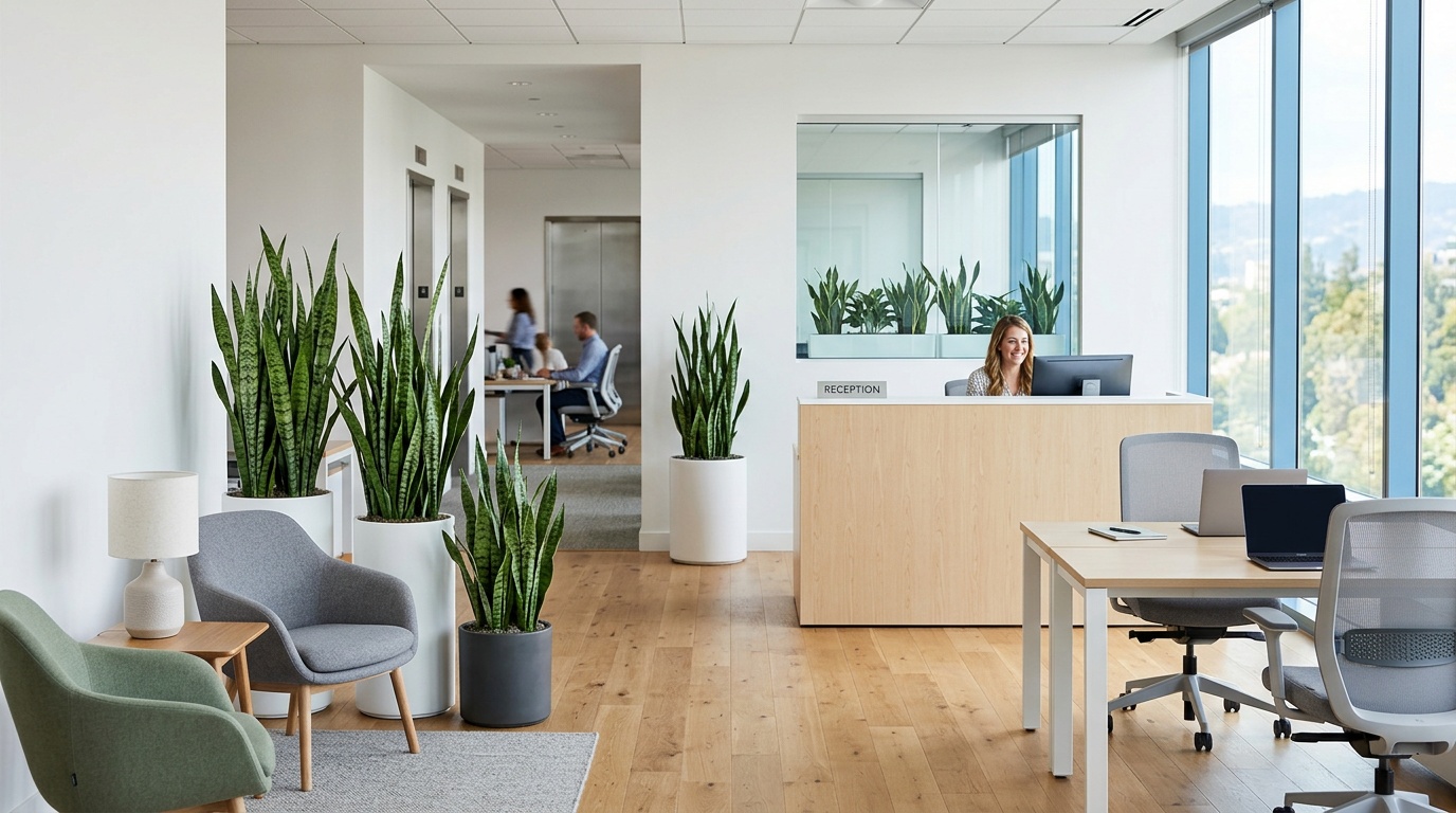 Snake plants used in a professional workplace design