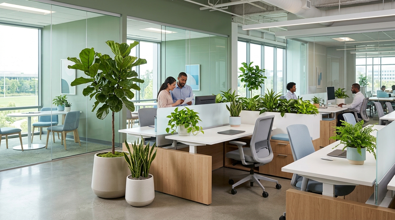 Office plant options compared by maintenance, cost, and flexibility