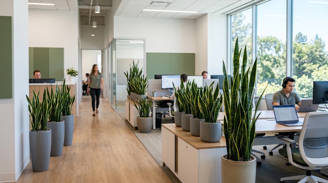 Snake plants positioned in a commercial office interior