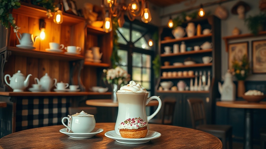 Ambiance féérique d'un salon de thé cosy à Metz avec tasses vintage et pâtisseries artisanales