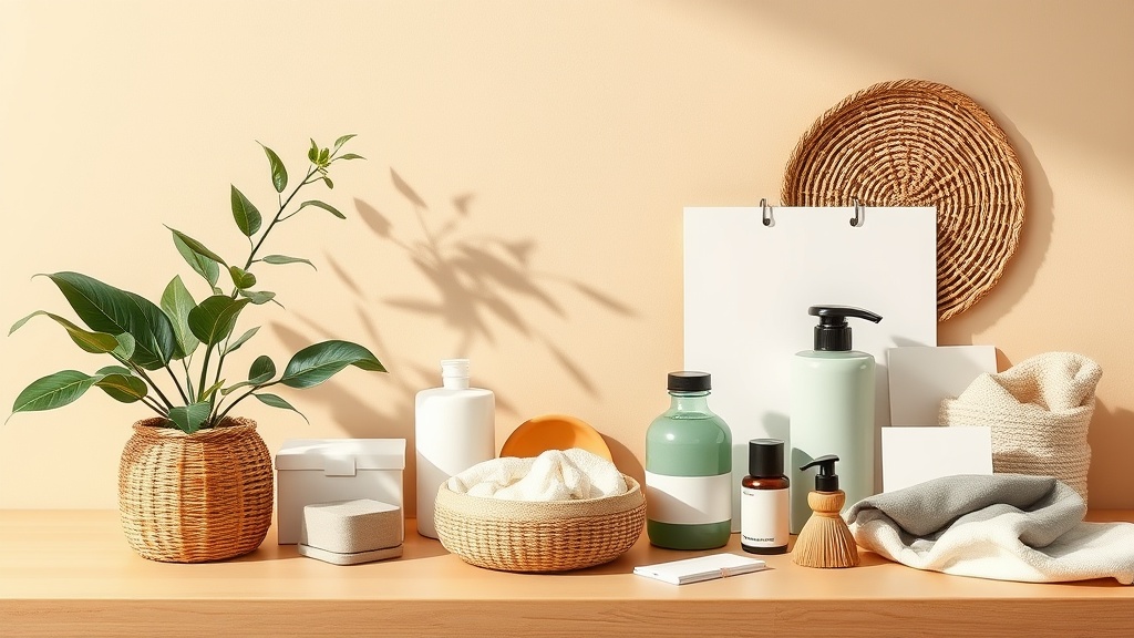 A bottle of plant based body wash beside a clean bathroom sink