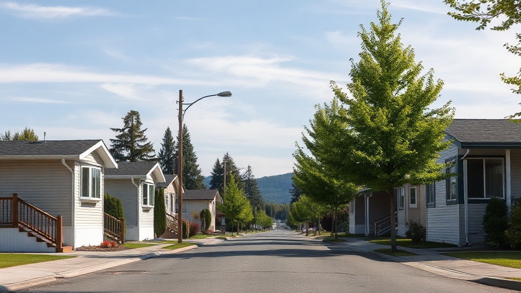 Illustrative streetscape of King George Mobile Home Corridor, British Columbia, in the Fraser Valley