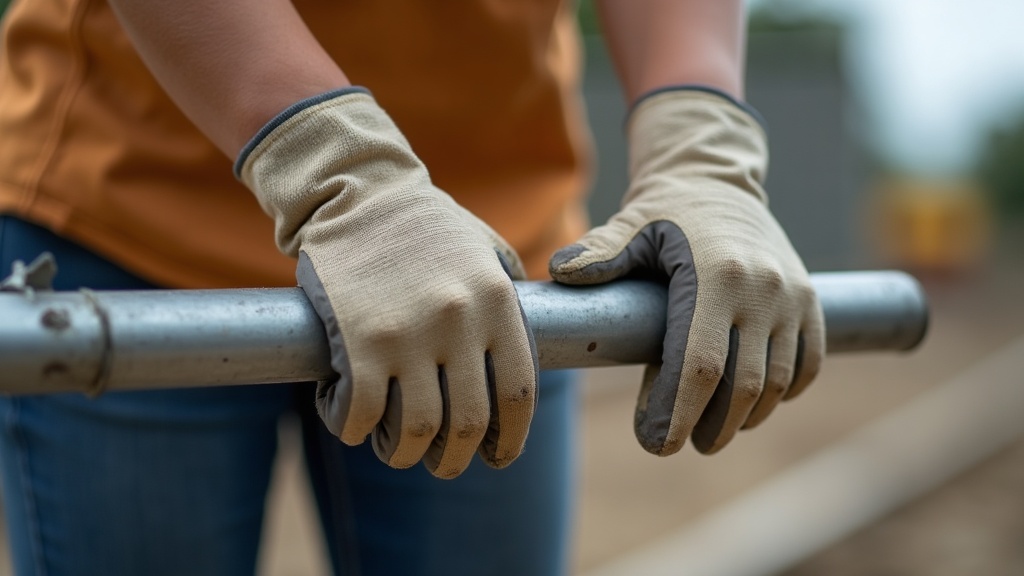 Trabajadora de construcción con guantes de nitrilo de talla ajustada
