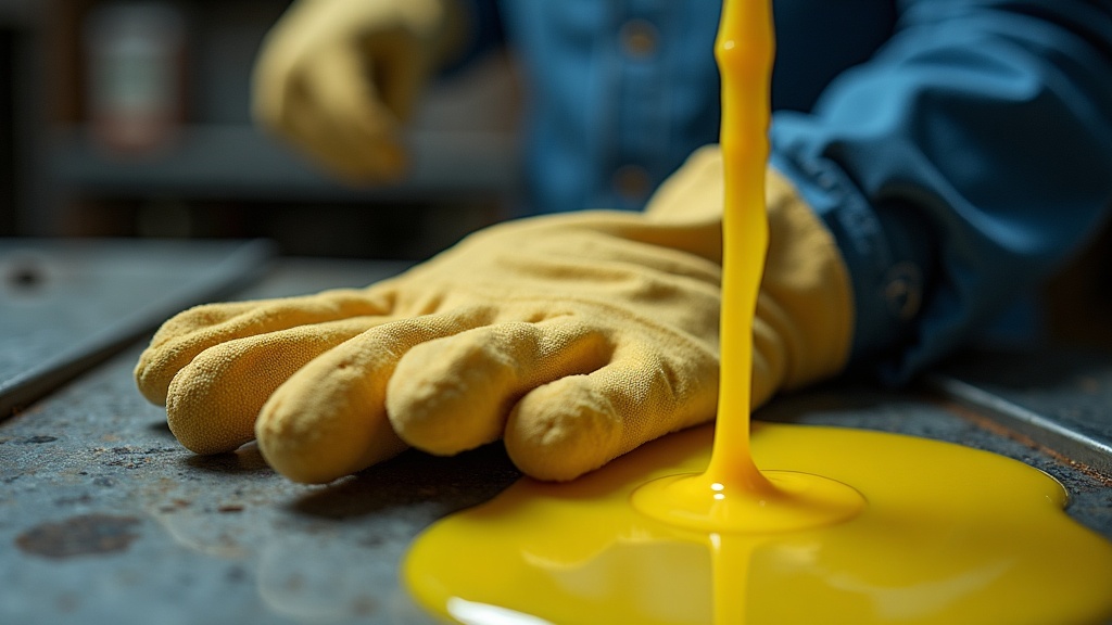 Guante de tela sin resistencia química siendo empapado por líquido