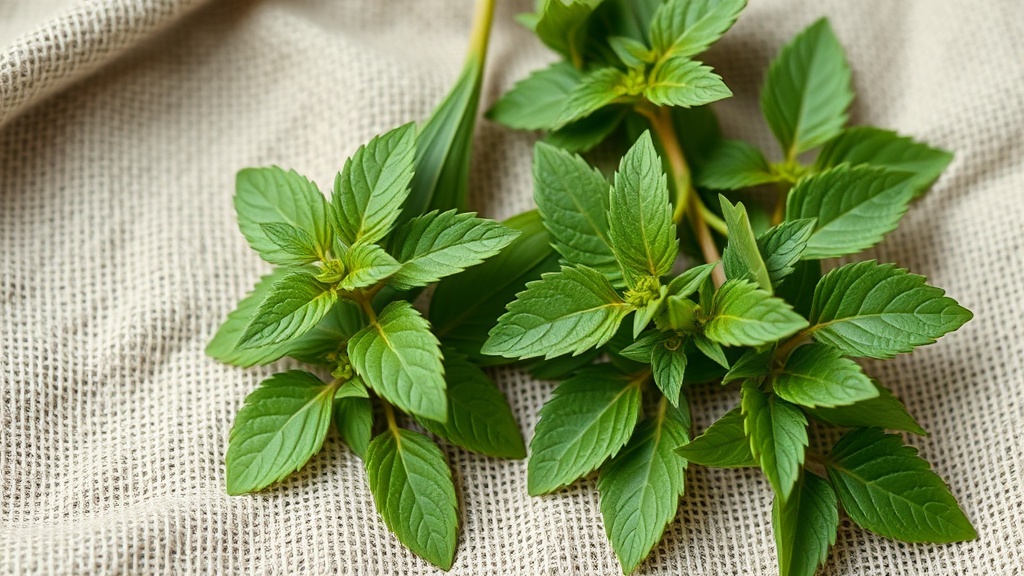 Feuilles de verveine citronnée et verveine officinale posées sur du lin naturel, comparaison botanique