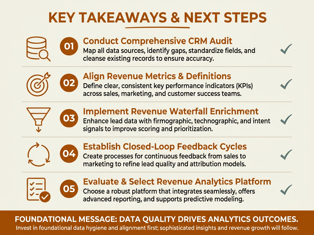 Revenue analytics key takeaways checklist infographic for GTM teams