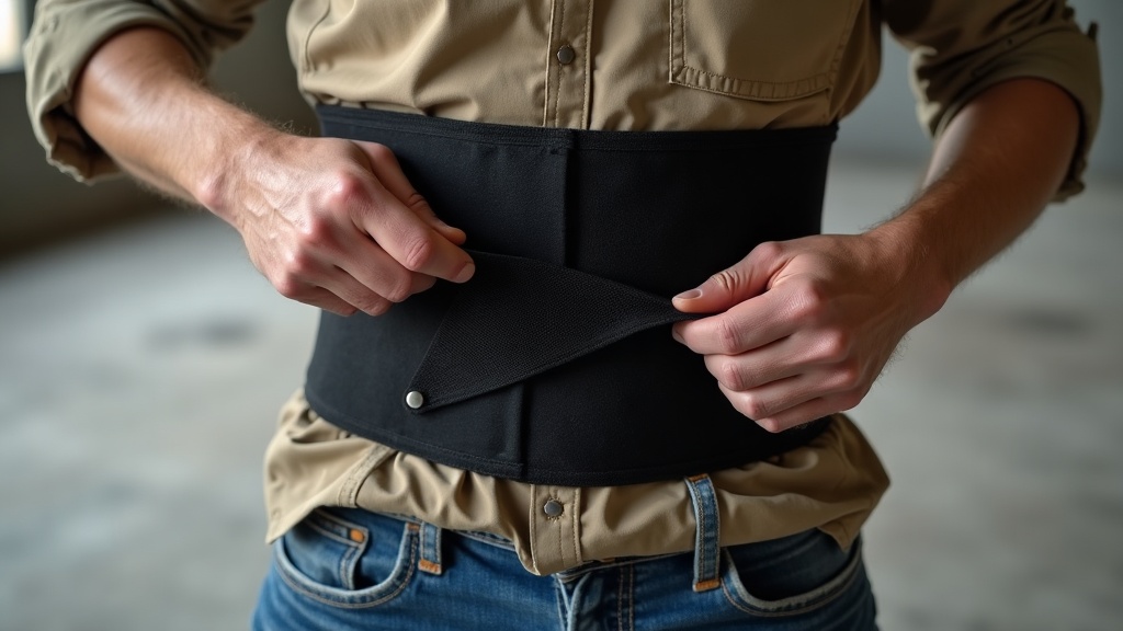 Ajuste correcto del cinturón lumbar ergonómico en el trabajo
