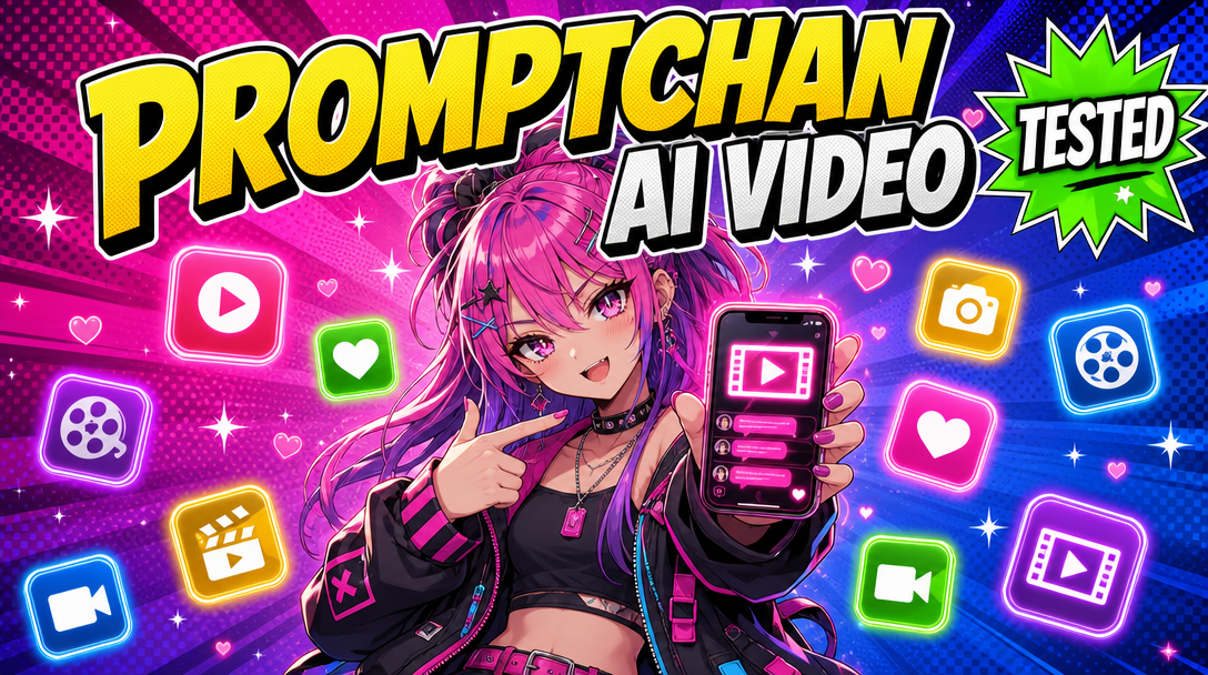 Promptchan AI video NSFW generation blog cover anime girl with phone