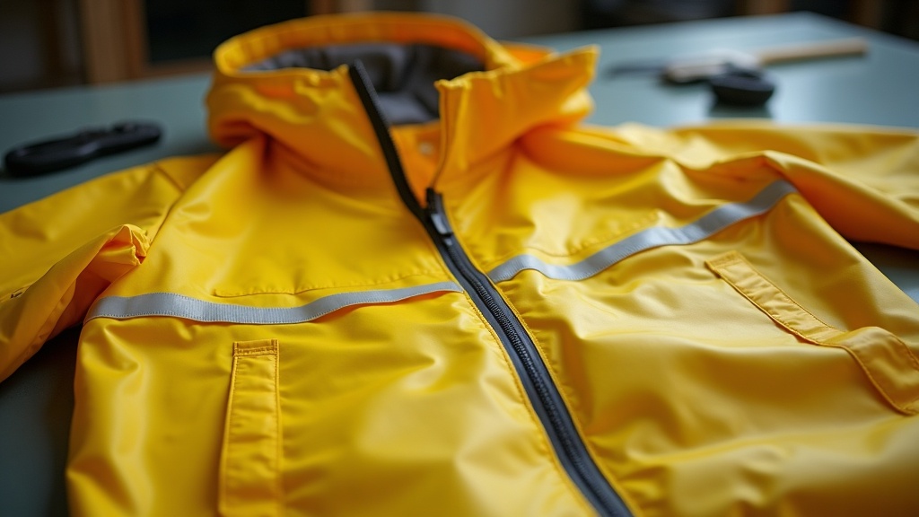 Costuras termoselladas en el interior de una chaqueta impermeable de construcción