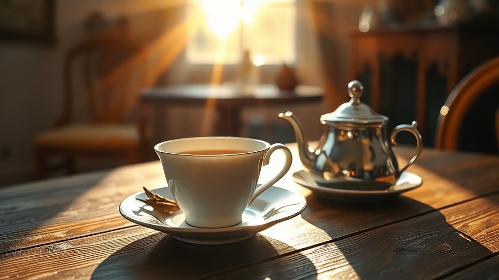 Table dressée dans un salon de thé de Toulon avec tasse en porcelaine et thé en feuilles