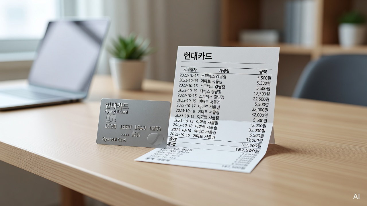 close-up of a credit card and monthly statement on a clean desk