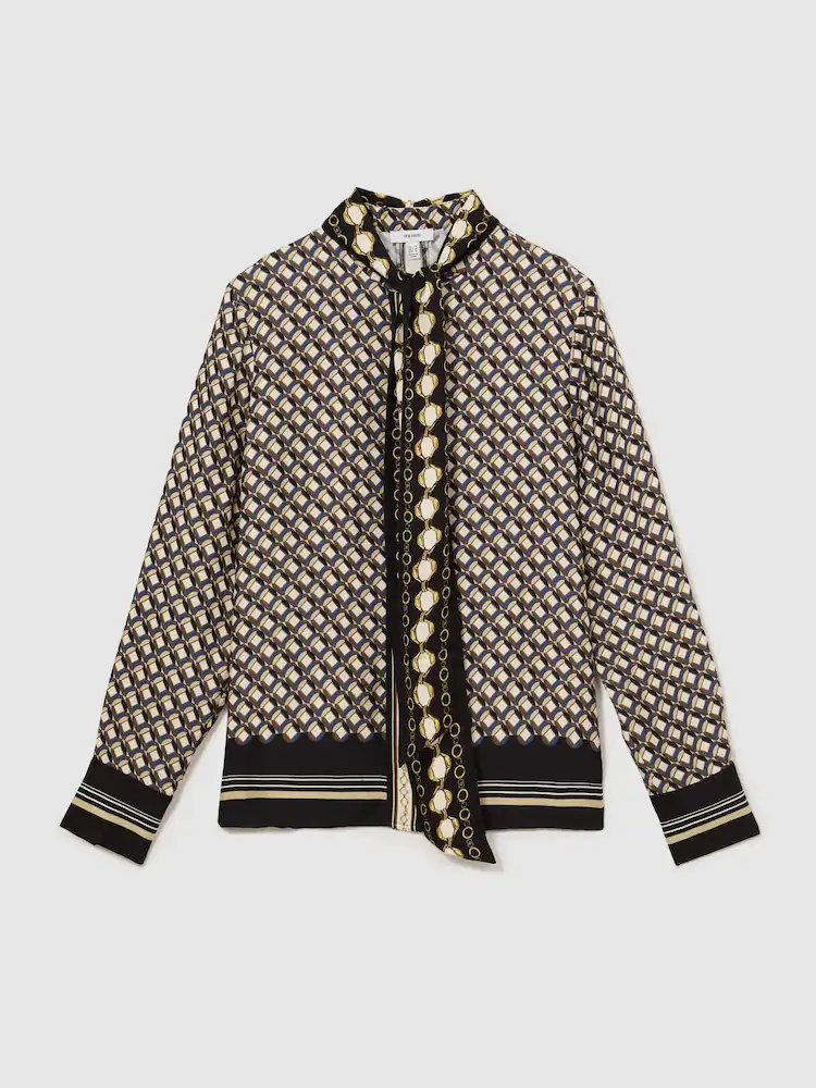 reiss, Scarf-Print Tie-Neck Shirt
