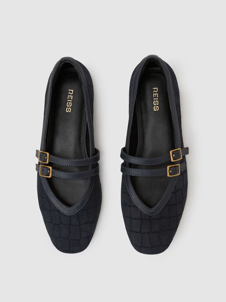 reiss, Suede Croc-Embossed Ballet Flats
