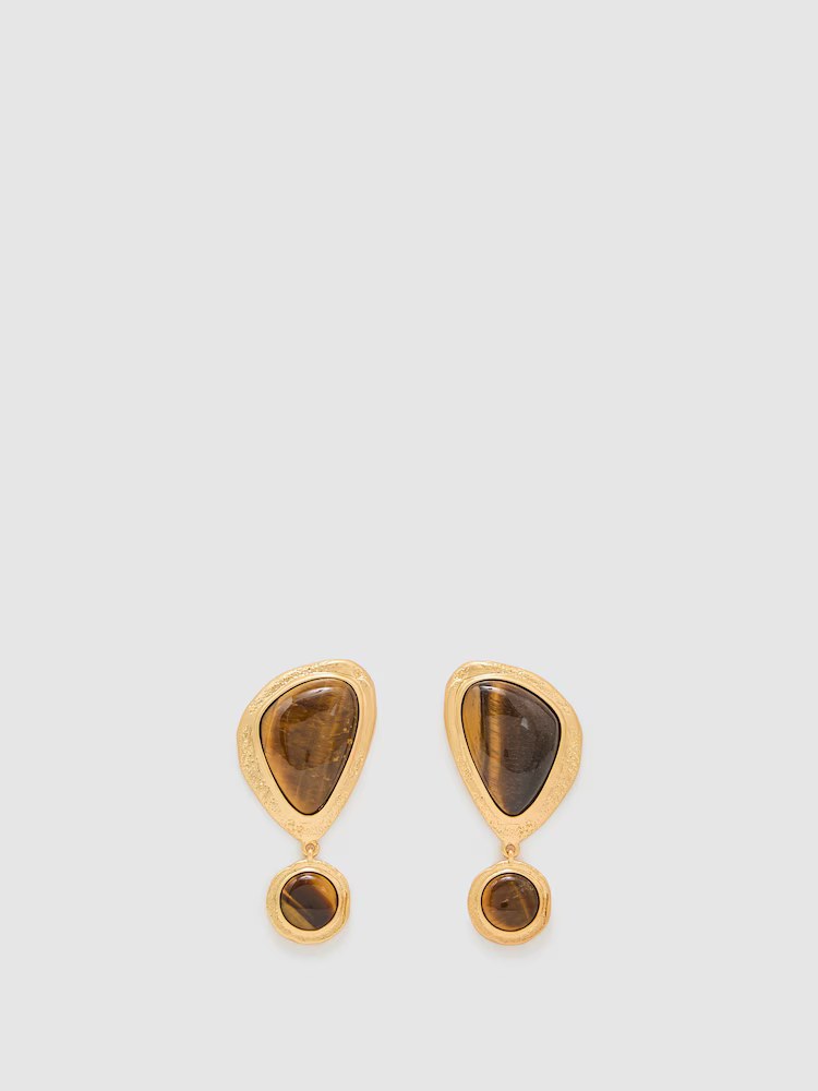 reiss, Tumbled Stone Drop Earrings in Gold Tone