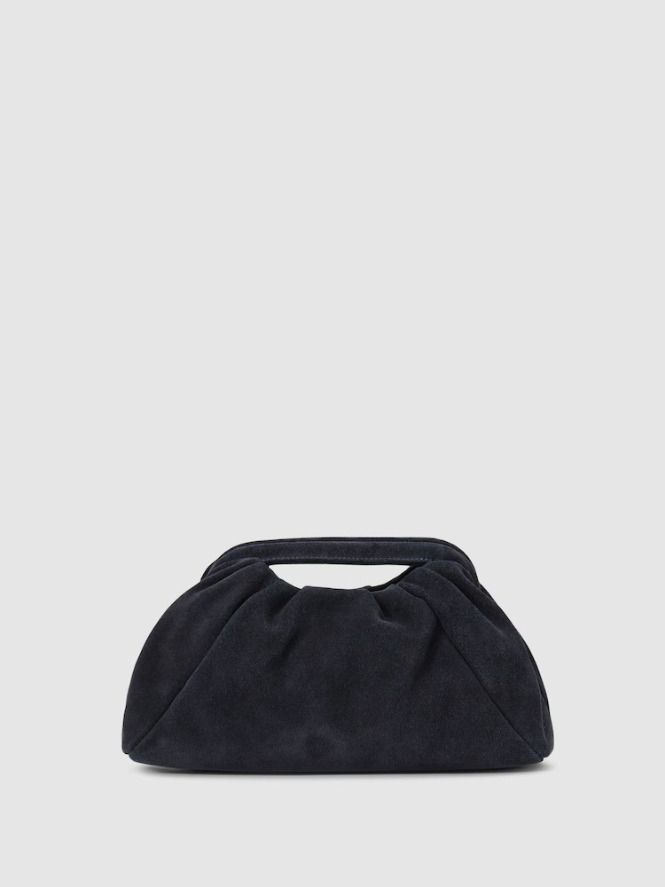 reiss, Suede Cut-Out Handle Pouch Clutch Bag