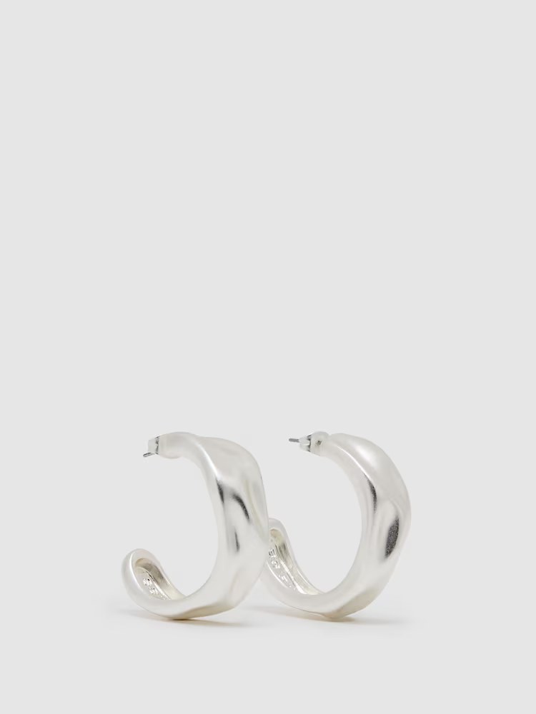 reiss, Sculpted Hoop Earrings in Silver Tone