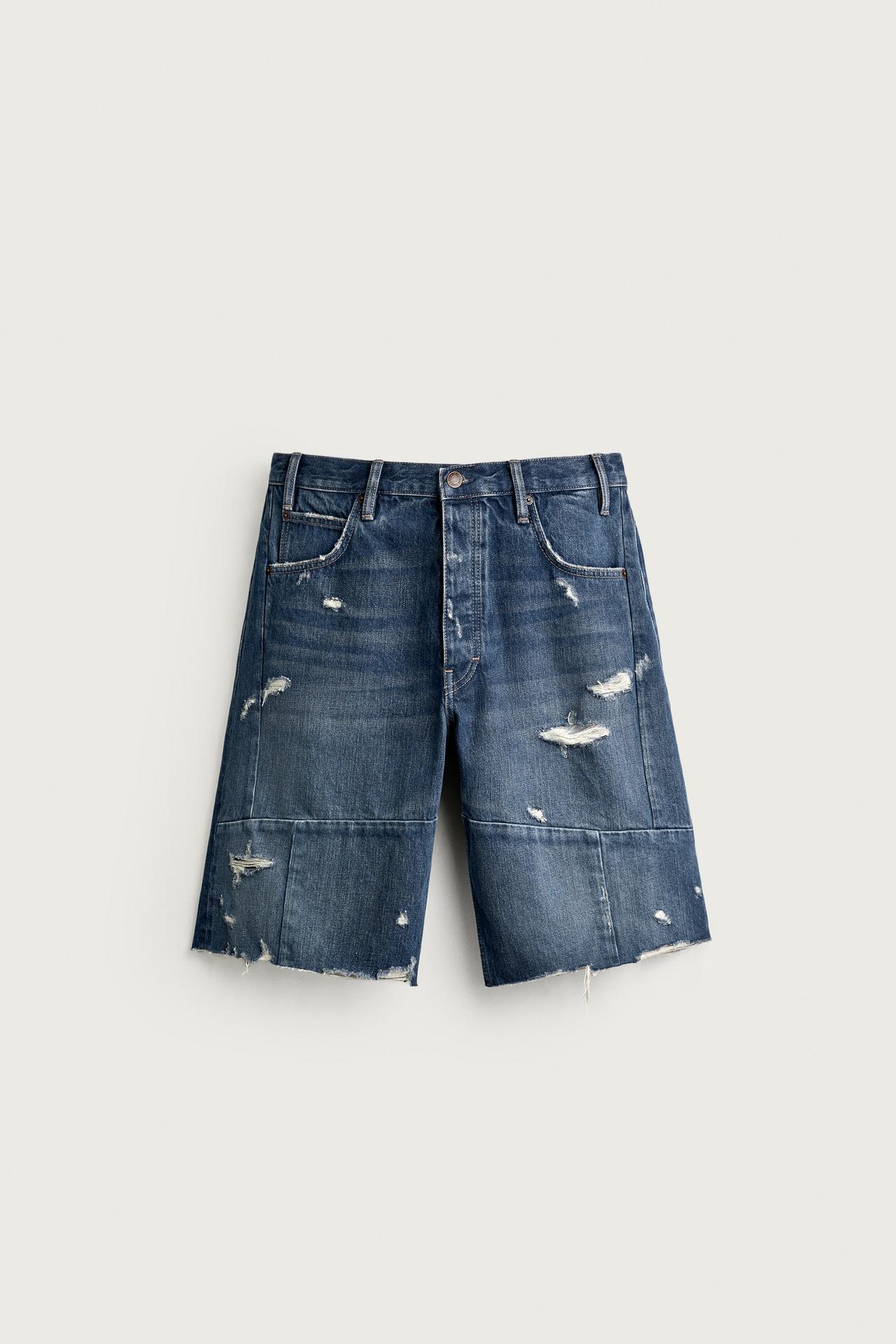 zara, BAGGY FIT SEAMED DENIM SHORTS