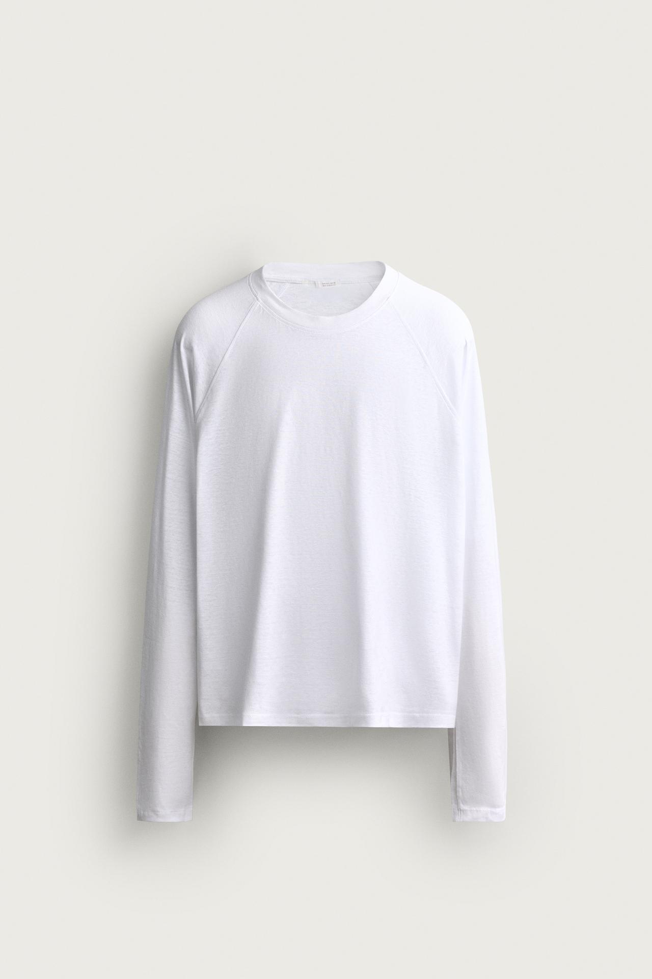 zara, COTTON-LINEN LONG SLEEVE RAGLAN T-SHIRT