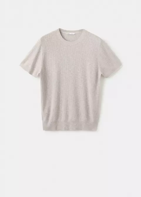 Mango, RIBBED COTTON-LINEN BLEND T-SHIRT