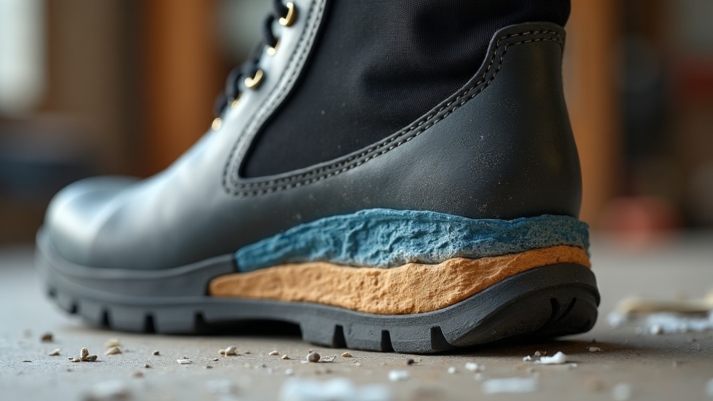 Corte transversal de bota de seguridad impermeable mostrando la membrana y el forro interior