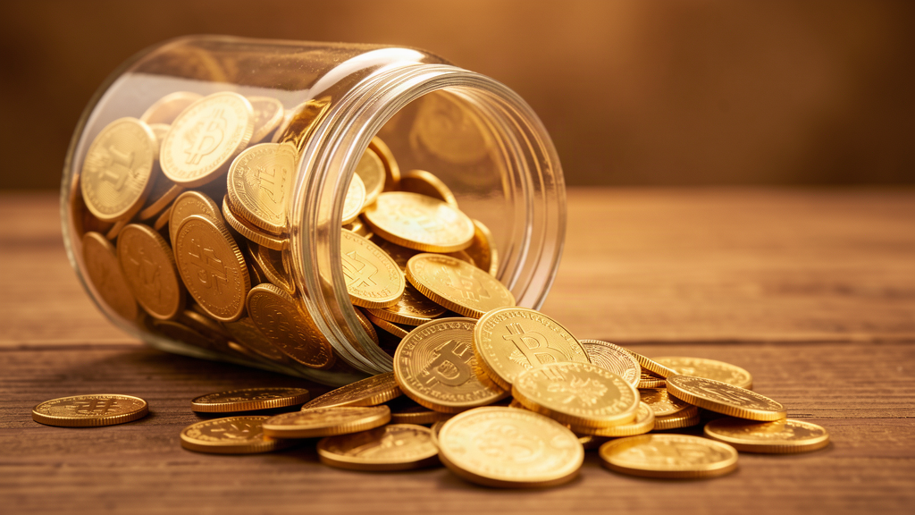 gold coins pouring from glass jar