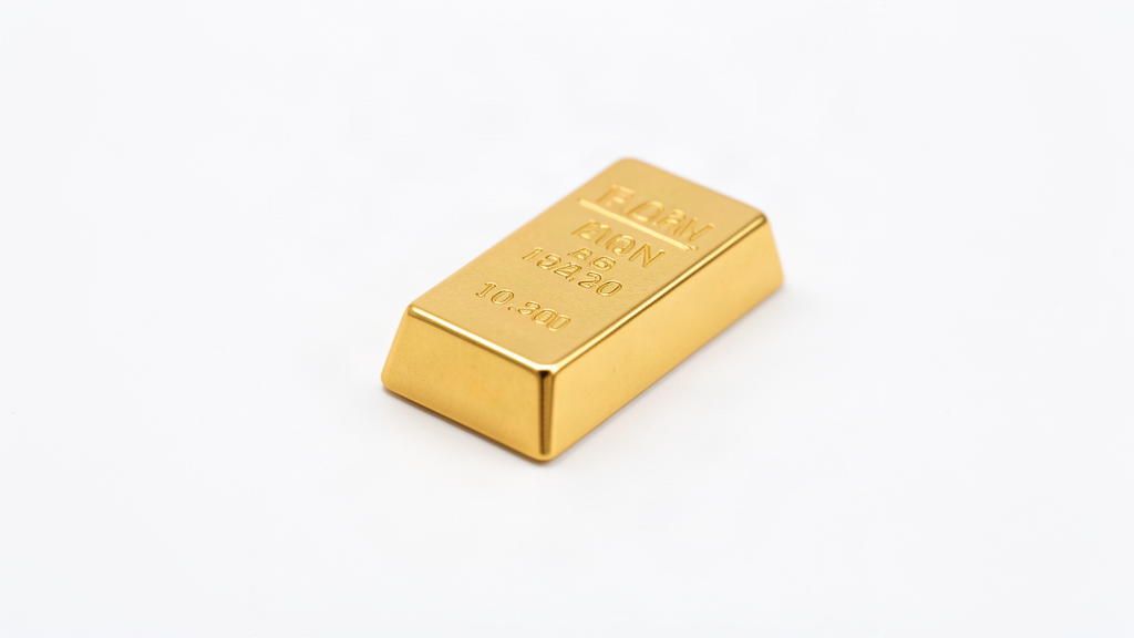 single gold bar on white surface