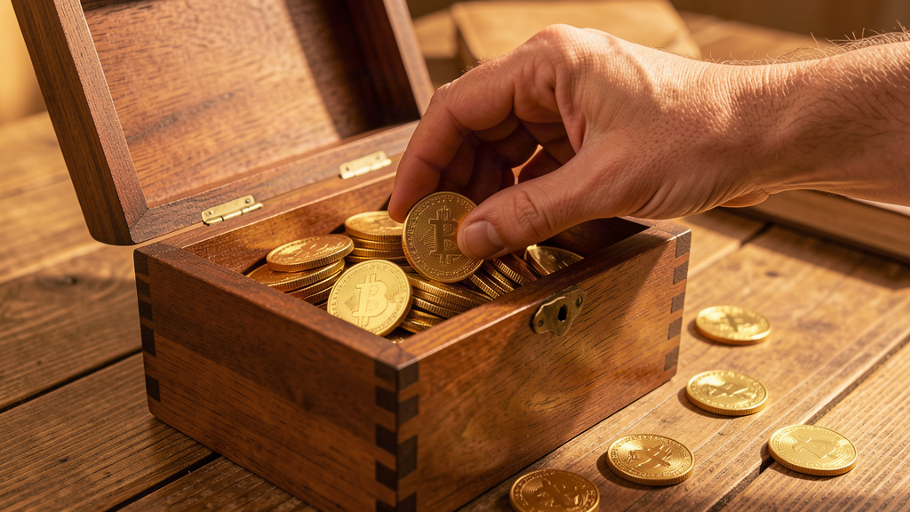 hand placing gold coins in box