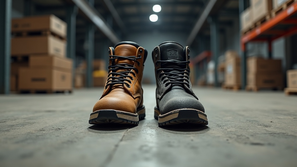 Zapatos de seguridad ligeros vs pesados en un almacén