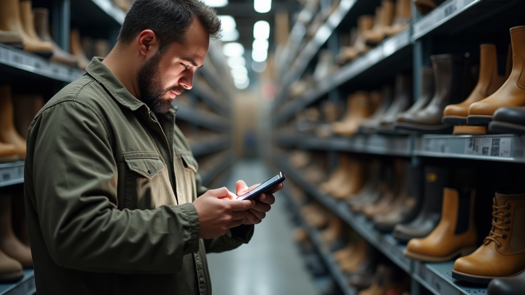 Verificar etiqueta de bota de seguridad en tienda
