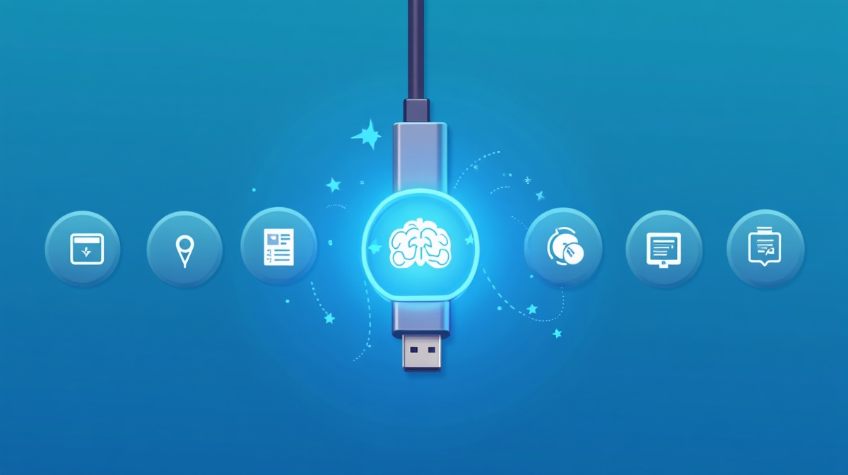 Connecteur universel reliant une IA aux outils métier de l'entreprise, illustration du protocole MCP