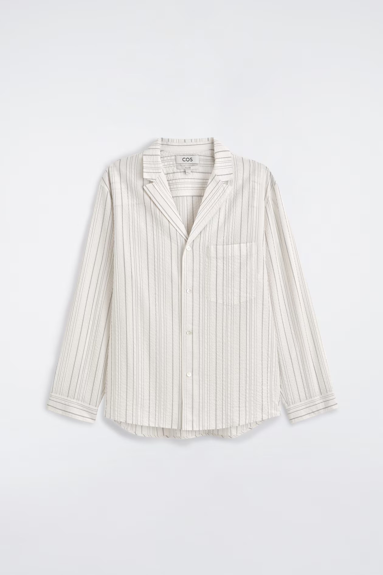 cos, STRIPED TEXTURED CAMP-COLLAR SHIRT