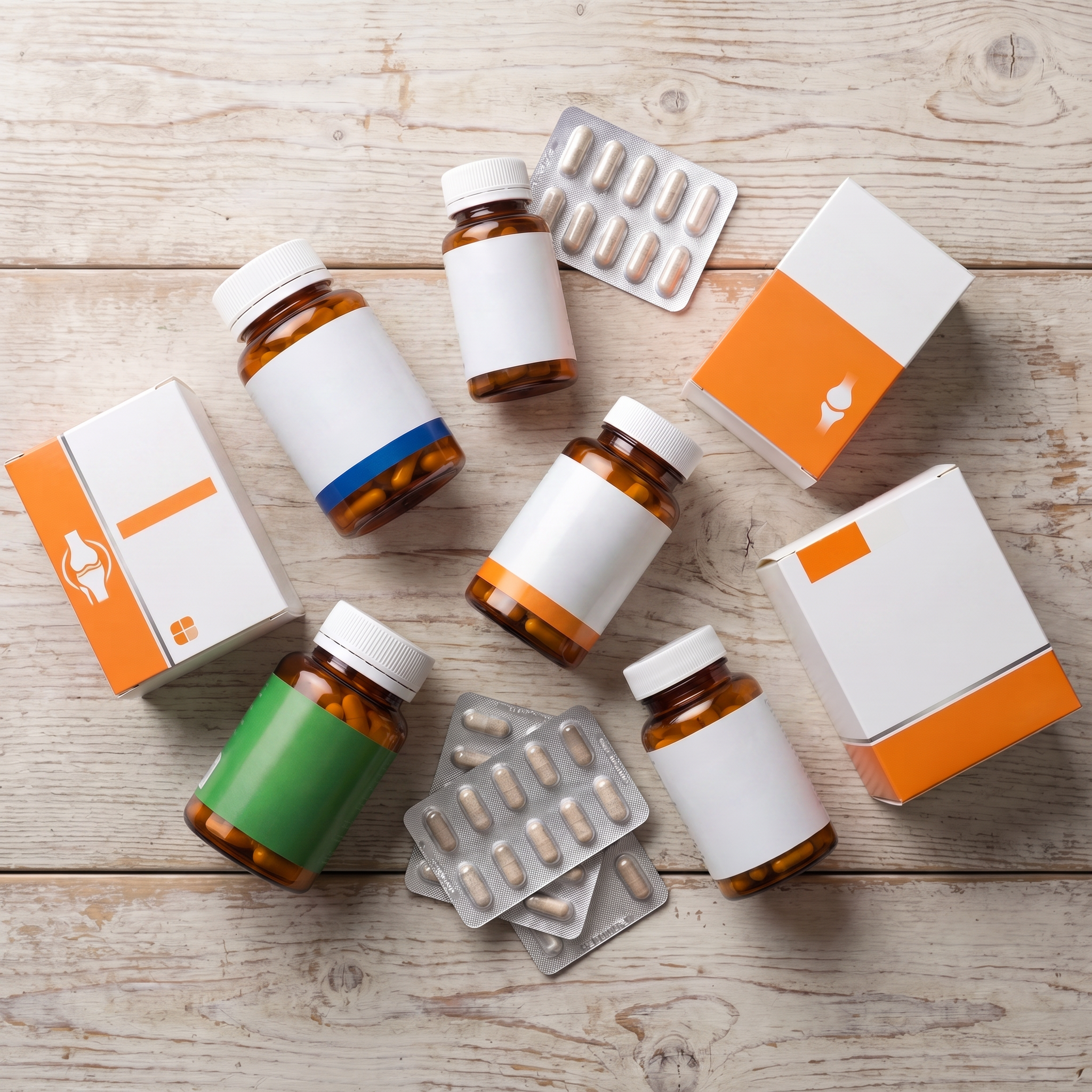 A shelf of joint supplement boxes and bottles