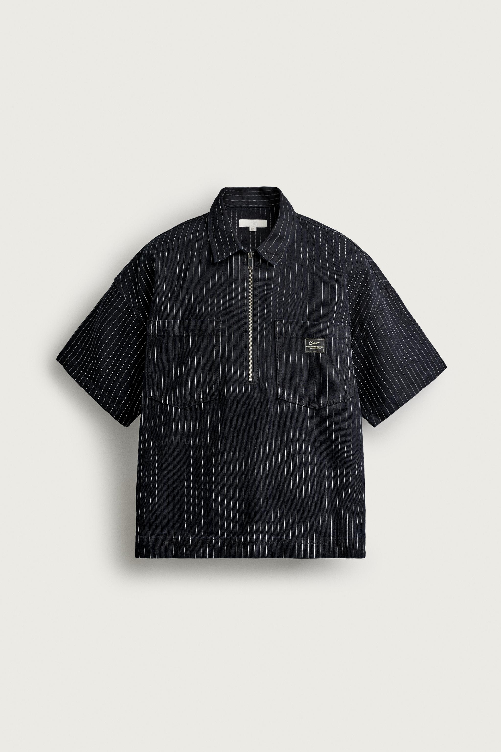 zara, PINSTRIPE BOXY FIT DENIM SHIRT