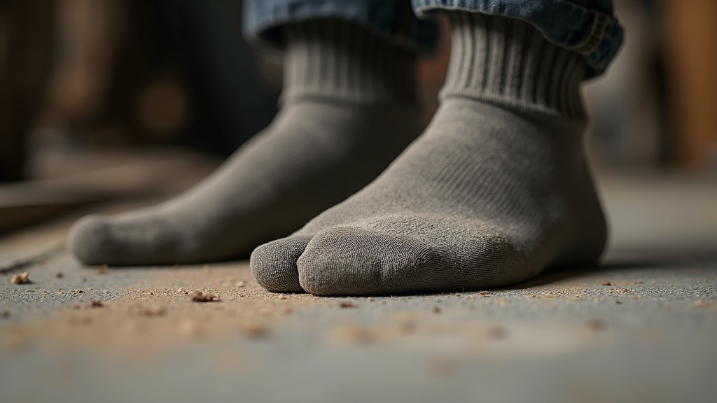 Amortiguación de calcetín de trabajo sobre piso de hormigón