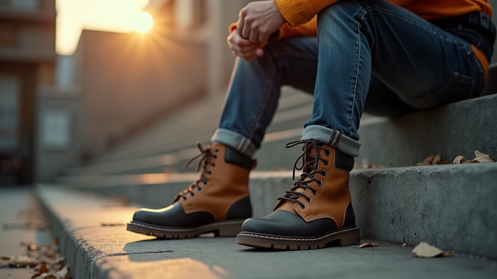 Trabajador cansado quitándose las botas al final del turno
