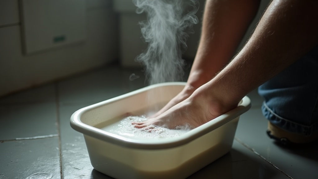 Baño de pies con sal de Epsom para aliviar el dolor después del trabajo
