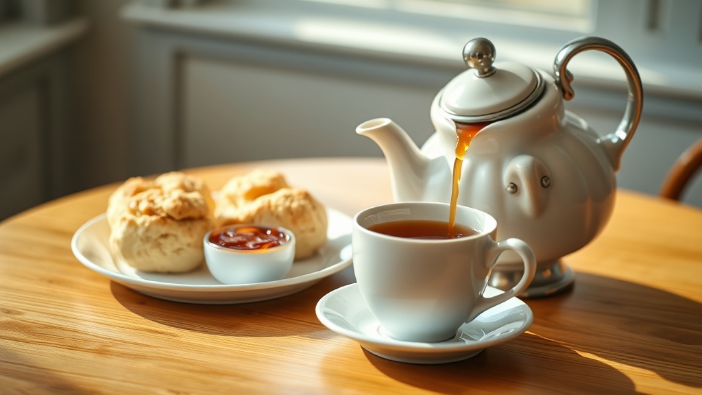 Goûter anglais avec scones et thé servi dans un salon de thé cosy à Clermont-Ferrand