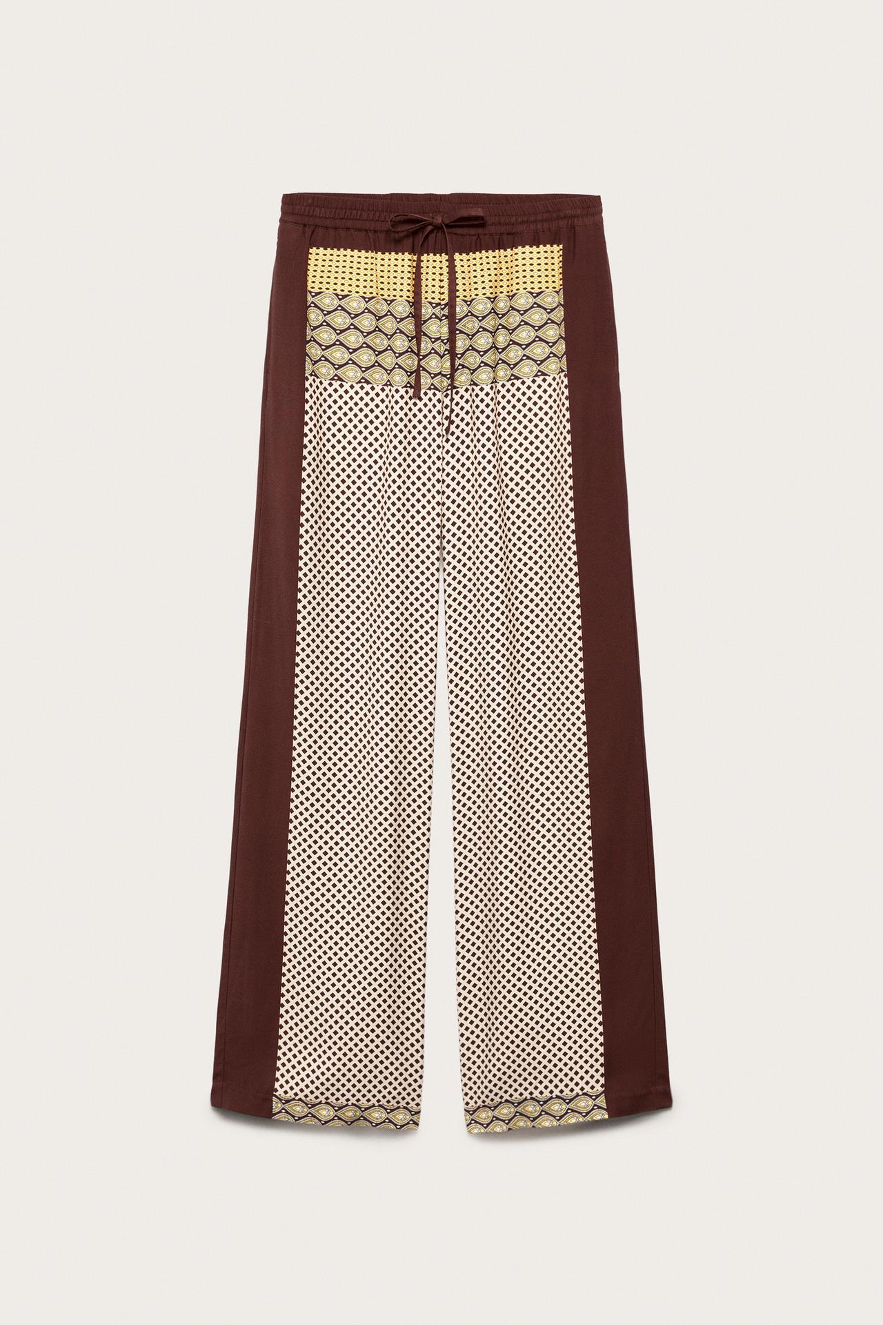 zara, LIMITED EDITION MIXED PRINT FLOWY PANTS