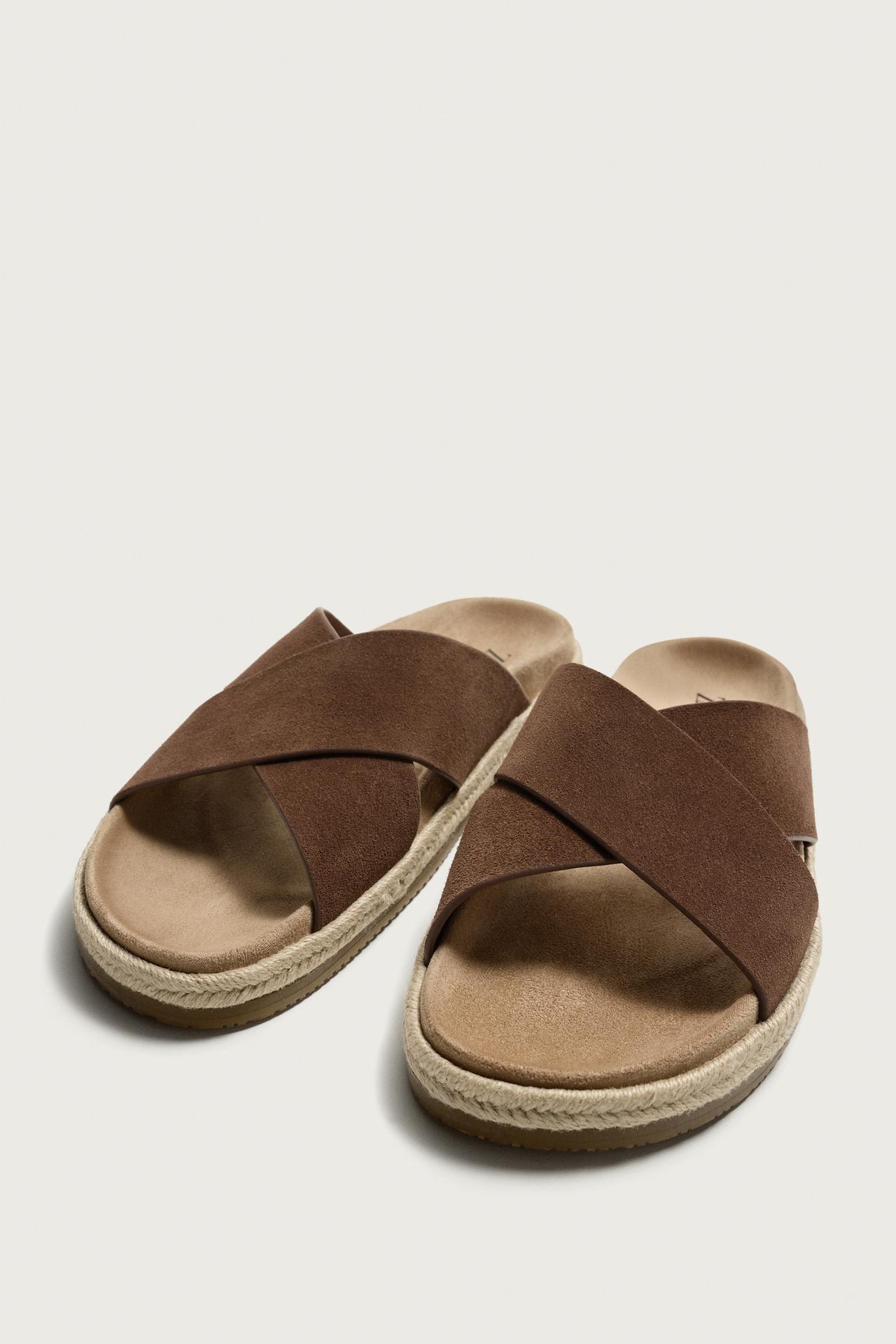 zara, LEATHER CROSSOVER SANDALS