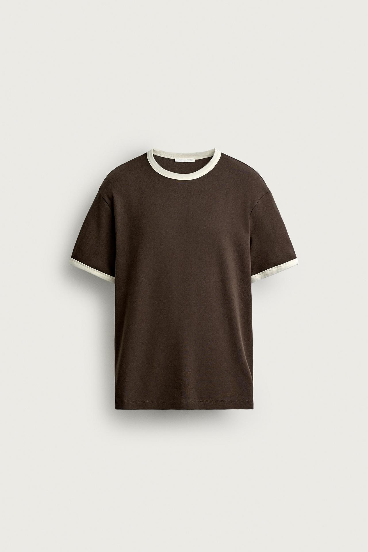 zara, RINGER BASIC CONTRAST RIB T-SHIRT