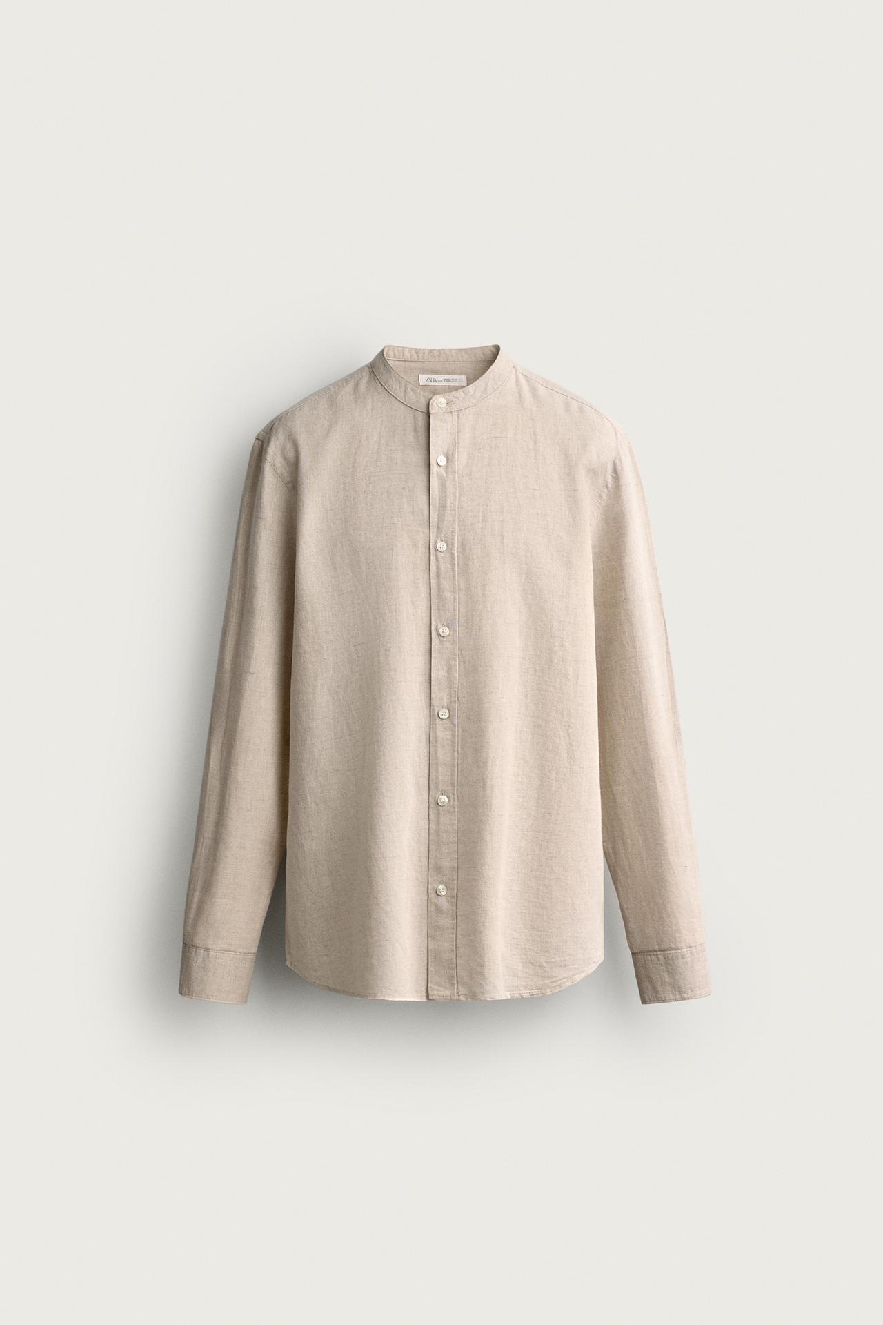 zara, LINEN COTTON RELAXED FIT SHIRT