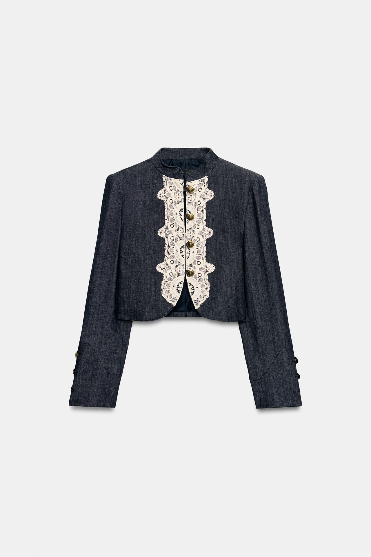 zara, CROPPED LACE-TRIM JACKET-TOP