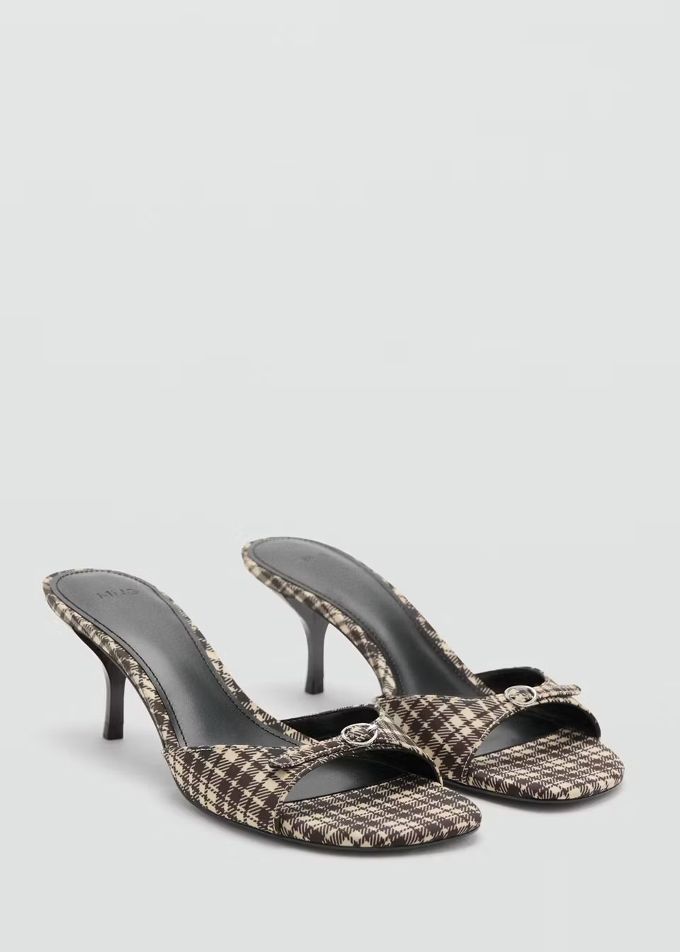 mango, PLAID KITTEN-HEEL SANDAL