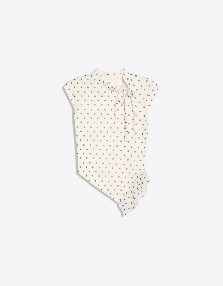 bershka, SHORT SLEEVE POLKA DOT TULLE T-SHIRT